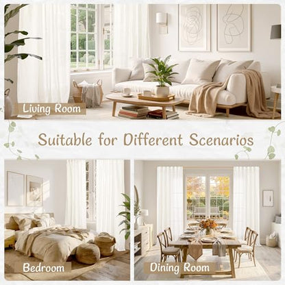 LAMIT Linen Semi Sheer Curtains 84 Inches Long for Living Room 2 Panels - color: Natural, size: 52"W x 84"L (Pack of 2)