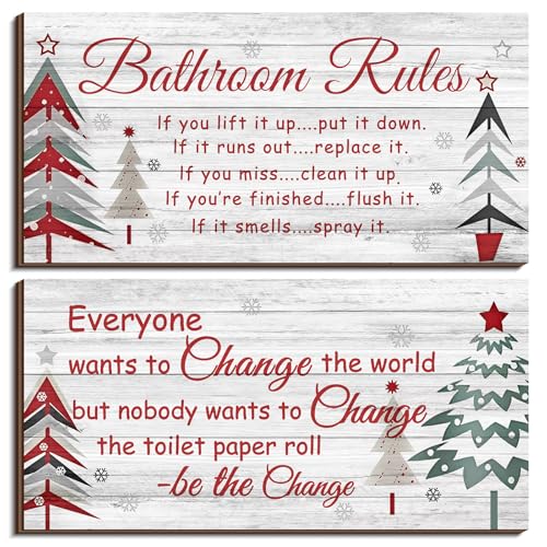 Jetec 2 Pcs Christmas Bathroom Decor Wooden Sign 12 x 6 Inch - style: Christmas Style
