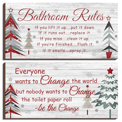 Jetec 2 Pcs Christmas Bathroom Decor Wooden Sign 12 x 6 Inch - style: Christmas Style