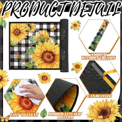 Fourluoo 3 Pcs Sunflower Kitchen Rugs and Mats Set Black White Plaid - color: Black White Gray