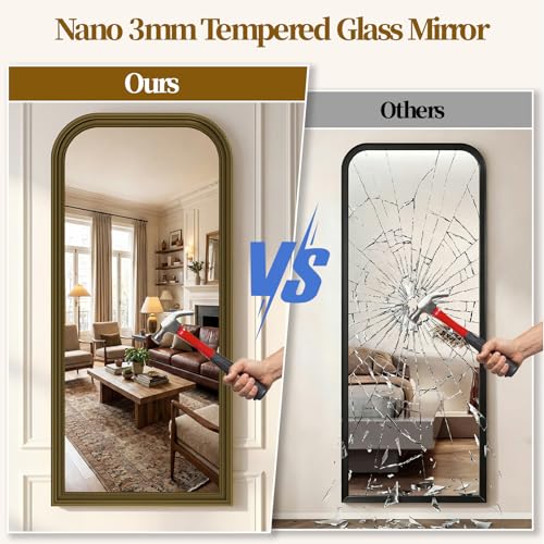 71"x32" Full Length Mirror with Stand, Arched PU Frame - color: Antique Bronze