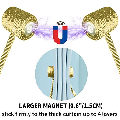 YUNGOO 18 Inch Strong Magnetic Curtain Tiebacks, Curtain Holdbacks Modern Upgrade Strong 2021 New Twisted Style Decorative Drapery Rope Tie Backs (Gold, 2) - color: Gold
