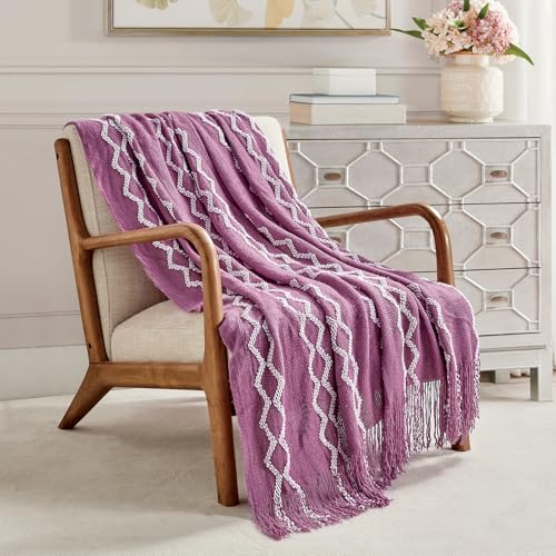 BOURINA Knit Throw Blanket Soft Chenille Outdoor Blanket,Purple 50x60Inch - color: A-purple, size: 50"×60"
