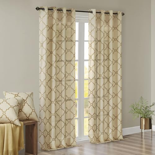 Madison Park Fretwork Print Window Curtain 1 Panel, 50x84 Beige/Gold - color: Beige/Gold, size: 50"W x 84"L (Pack of 1)