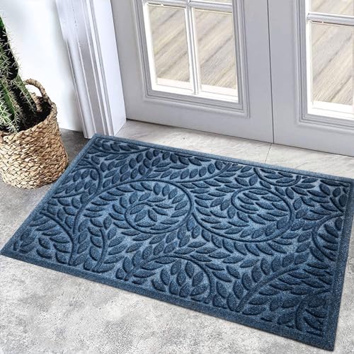 Bulijojo Front Door Mat Entrance,Durable Heavy Duty Welcome Mat,Thick Absorbent Natural Rubber Non Slip Mat,Sturdy Entryway Blue 23"x35" - color: Blue, size: 1'11" x 2'11" (Leaf)