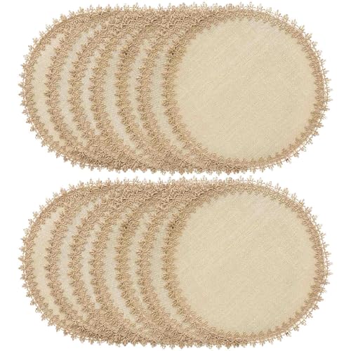 FunWheat Burlap Round Braided Placemats Set of 12 for Dining Tables 15 Inch Heat Resistant Jute Table Mats Farmhouse Woven Fabric Natural Place mats for Fall Decoration(Jute Lace) - color: H Jute Lace, size: 12pcs
