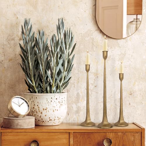 Iron Taper Candle Holder Set of 3 - Decorative Tall Candle Stand - color: Antique Brass