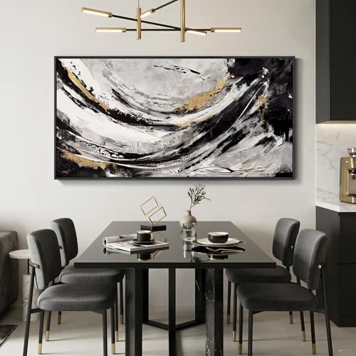 Extra Large Framed Black and White Abstract Wall Art for Living Room, 60x30 - color: Black & White B, size: 60"L x 30"W