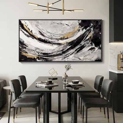 Extra Large Framed Black and White Abstract Wall Art for Living Room, 60x30 - color: Black & White B, size: 60"L x 30"W