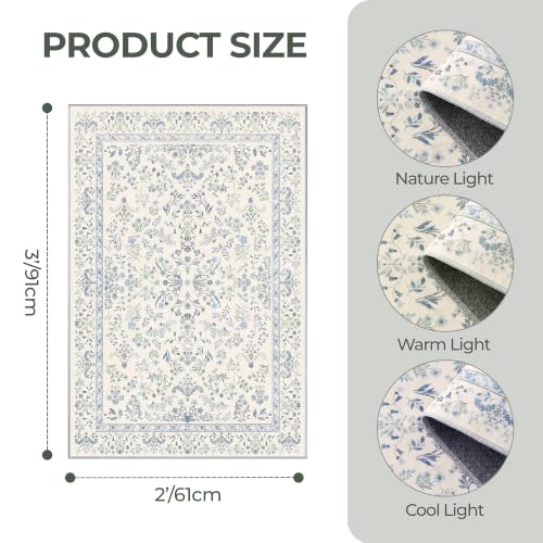 2x3 Kitchen Rugs Floral Small Washable Entryway Rug, Light Blue - color: Blue, size: 2' x 3' (Rectangular)