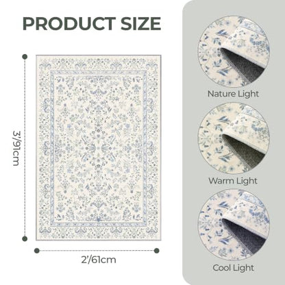 2x3 Kitchen Rugs Floral Small Washable Entryway Rug, Light Blue - color: Blue, size: 2' x 3' (Rectangular)