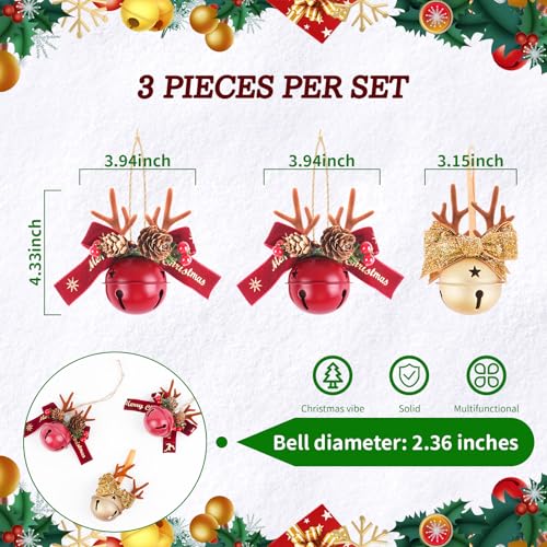 Christmas Metal Bells Flocked Antler Pinecone Berry Decorations Star-Cutout Vintage Jingle Bells Suitable for Christmas Trees, Wreaths, Home DIY Holiday Decorations - Gold ×1 - Red ×2