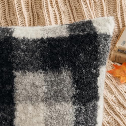 MIULEE Fall Plaid Pillow Covers Boucle Black White 18x18 Set of 2 - color: Black White, size: 18" x 18" (Pack of 2)