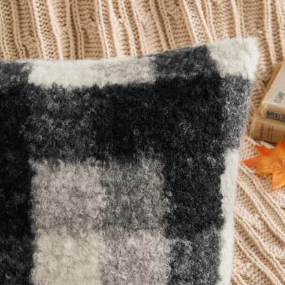 MIULEE Fall Plaid Pillow Covers Boucle Black White 20x20 Set of 2 - color: Black White, size: 20" x 20" (Pack of 2)