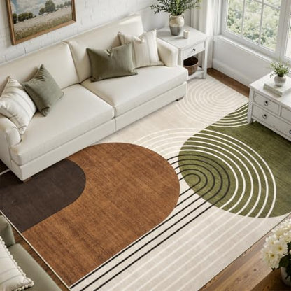 DCX Abstract Washable 4x6 Rug, Non Slip Low Pile Rug, Green and Brown - color: Green & Brown, size: 4' x 6' (Rectangular)