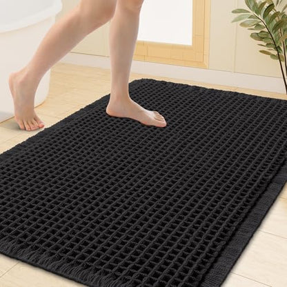 Smiry Waffle Bath Mat 40X32, Extra Soft Absorbent Bathroom Rugs, Black - color: Black, size: 40'' X 32''