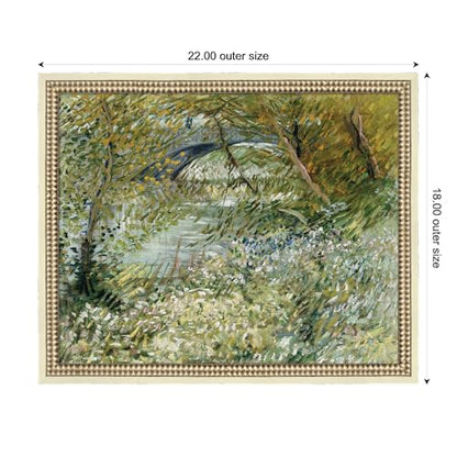 Kate and Laurel Framed Wall Art Print River Bank in Spring Van Gogh by Nostalgia Prints, 22 x 18, Castellan Distressed White Frame, Traditional, Landscape Art for Wall Decor