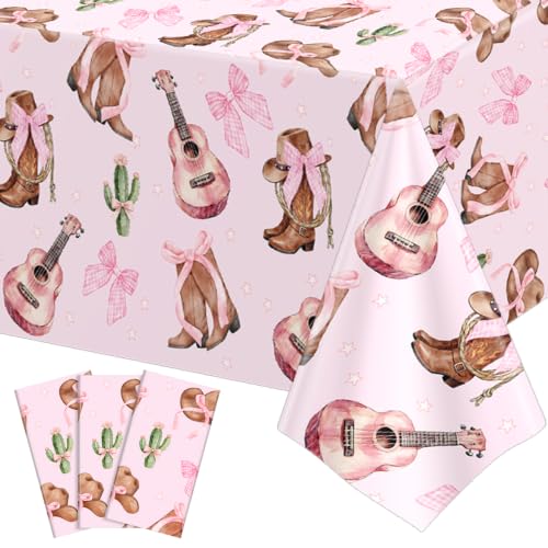 3 Pack Coquette Bow Cowgirl Tablecloths, Cowgirl Birthday Party Supplies - color: Cowgirl