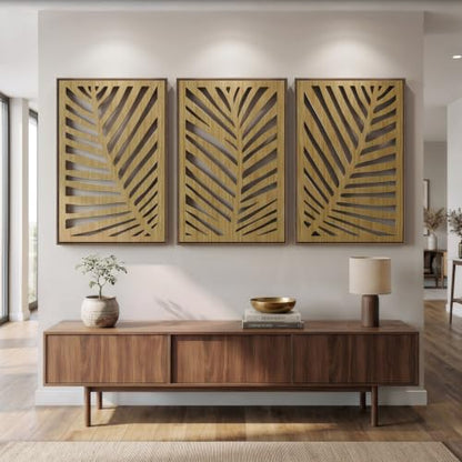 Large Framed Boho Cutout Carved Wood Wall Art for Living Room, 24x36 Inch - color: Brown Color