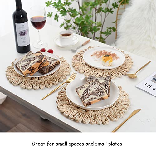 IcosaMro 13 Inch Boho Round Woven Placemats Set of 6 Natural Place Mats - color: Style a -13 Inch, Pack of 6