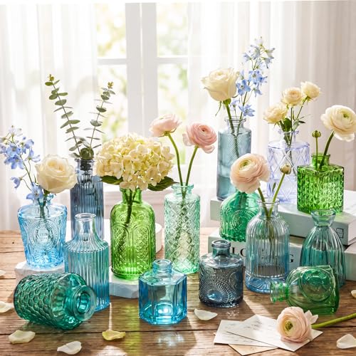 Yaomiao 30 Pcs Glass Bud Vases Centerpieces, Blue Green Series - color: Blue Green Series