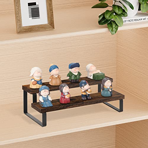 YINMIT Wooden Display Riser Stand, Tiered Perfume and Cologne Organizer Stand, 2 Tier Spice Rack Organizer, Rustic Display Shelf for Candles (2 Tier) - color: 2 Tier,1 Pack,Brown