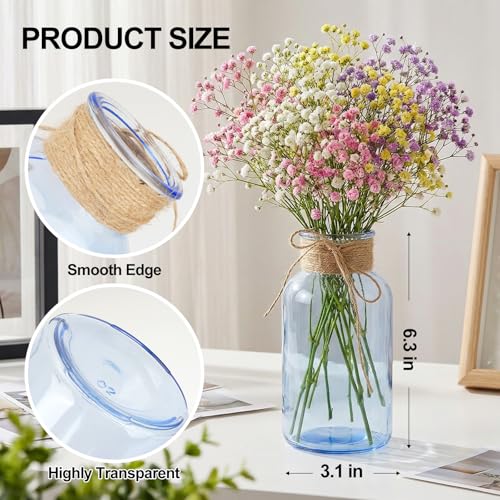 Mason Jars for Centerpiece Glass Flower Bud Vase Blue Vases, 6 Pc - color: Blue
