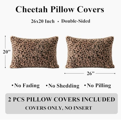 Cheetah Pillow Covers 20x26, Faux Fur Leopard Print Pillow Cases Set of 2 - size: 26" x 20" (Pack of 2)