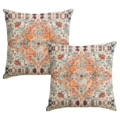 AVOIN colorlife Boho Throw Pillow Covers, 18 x 18 Inch Bohemia Ethnic Style Carpet Pattern Cushion Case for Sofa Couch Set of 2 - size: 18" x 18" (Pack of 2)