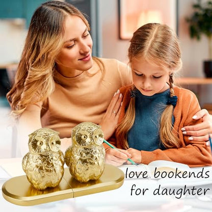 Book Ends, Bookends Gold Owl Bird, Kids Rooms, Non-Skid Bookend, Heavy Duty Resin Book Stopper for Books, Bookends for Shelves, Decorative Holder, Gift for Women, 9.05 * 3.7 * 4.72'' Gold