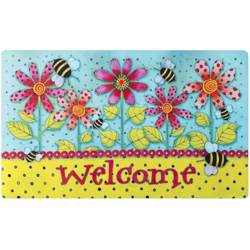 Welcome Mat 17x29 Non Slip Rubber Back Door Mat Outside Entrance - color: Polka-dot Bee