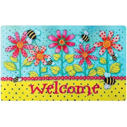 Welcome Mat 17x29 Non Slip Rubber Back Door Mat Outside Entrance - color: Polka-dot Bee
