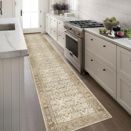SIILOOM 2.6x16 Washable Runner Rug, Non Slip Area Rug for Hallway Kitchen - color: Beige/Brown, size: 2'7" x 16' (Runner)