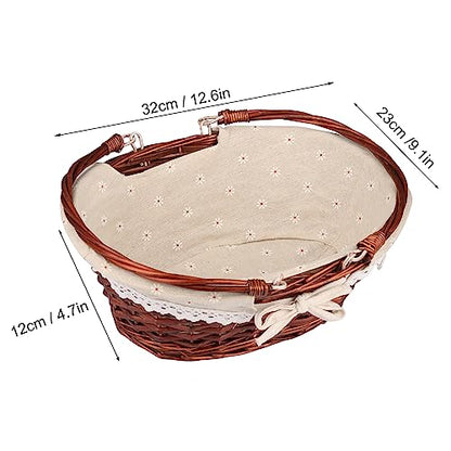 2 Pack Medium Size Wicker Basket with Handle, 12.6x9x4.7 in Wicker Picnic Basket with Liner, Empty Gift Basket, Oval Willow Woven Basket for Fruit, Candy, Wine, Gathering, Wedding, Picnic,by GNIEMCKIN - size: 2 PCS medium brown