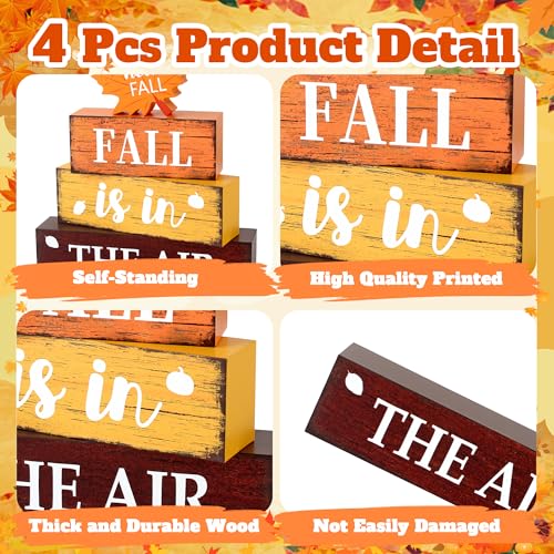 4 Pcs Fall Wooden Decor, Fall Table Decorations Gifts for Home