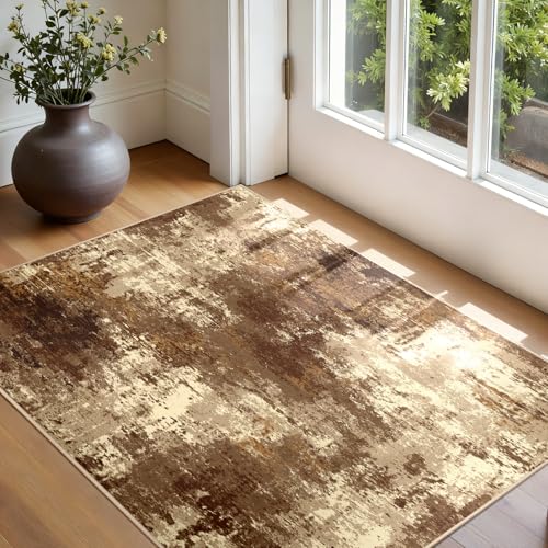 RELEANY Washable 3'x5' Abstract Area Rug for Living Room Brown Tan - color: Brown/Tan, size: 3' x 5' (Rectangular)