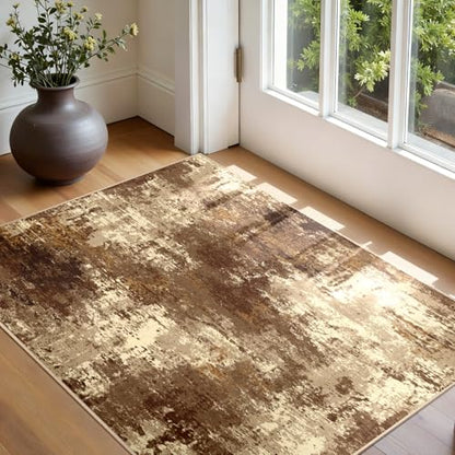 RELEANY Washable 3'x5' Abstract Area Rug for Living Room Brown Tan - color: Brown/Tan, size: 3' x 5' (Rectangular)