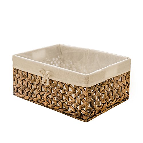 Rectangular Woven Seagrass Storage Bins with Handle,Kingwillow. (water hyacinth, Medium) - size: Medium