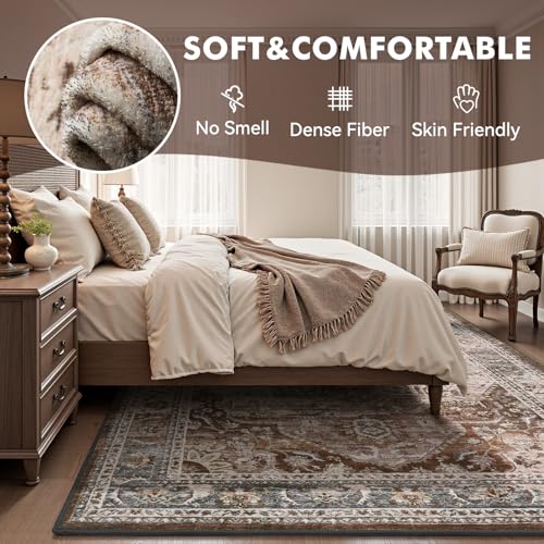 8x10 Area Rugs for Living Room Rug Brown Bedroom Rug Carpet Washable Neutral Vintage Dining Room Rugs for Under Table Soft Comfortable Non Slip - color: Brown Multi, size: 8' x 10' (Rectangular)