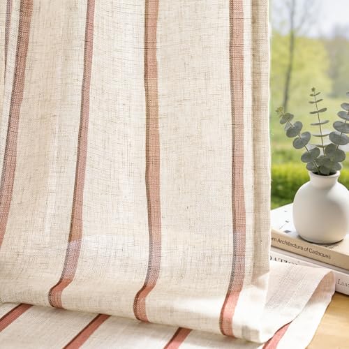 jinchan Light Filtering Striped Linen Curtains 84 Inches Long 2 Panels - color: Red, size: 50"W x 84"L (Pack of 2)