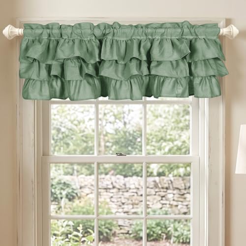 FUANGUI Ruffled Valance Curtain 42" W x 18" L Pleated Kitchen Valance - color: Sage Green, size: 42"W x 18"L (Pack of 1)