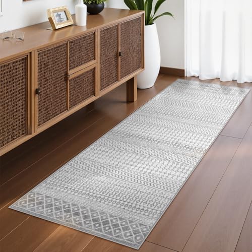 Kitchen Runners Non Skid Washable 8 Ft Long Hallway Runners Rug - color: Ivory / Gray, size: 2'6" x 8' (Runner)