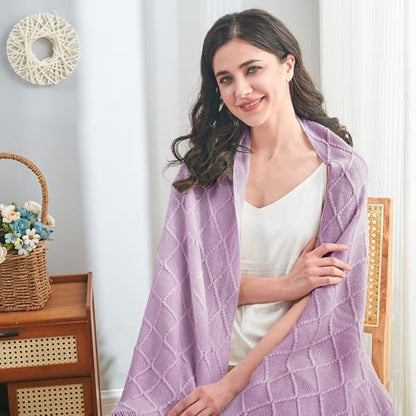 inhand Light Purple Knitted Throw Blanket for Couch and Bed, 50"x60" - color: Lught Purple, size: 50"x60"
