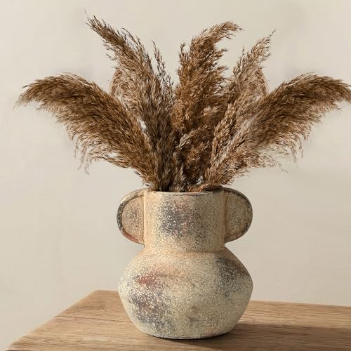 Emotionally Grounded Vase, Vaseking Ceramic Rustic Vase with 2 Handles, 6.1 inch Minimalist Decorative Farmhouse Vases for Home Decor, Living Room, Enterway, Table Decoration, Fired Terra Clay - color: 18589-fired Terra Clay