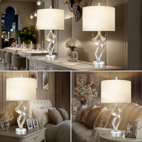Scenekoy Silver Leaf 26” Tall Table Lamp Set of 2 for Bedroom Living Room - size: 26 inches Silver Leaf -028-SL
