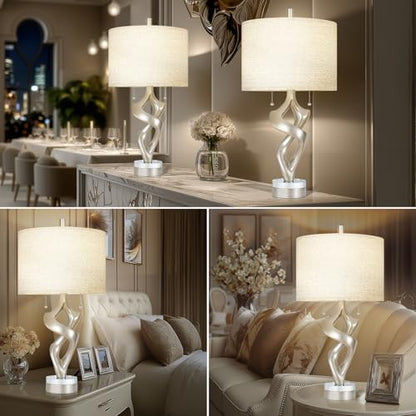 Scenekoy Silver Leaf 26” Tall Table Lamp Set of 2 for Bedroom Living Room - size: 26 inches Silver Leaf -028-SL