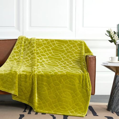 Soft Cozy Fleece Queen Size Blanket, 90x90 Inches – Lightweight Plush Blanket for Bed, Fuzzy 3D Jacquard Design - Olive Green - color: Olive Green, size: Queen (90" x 90")