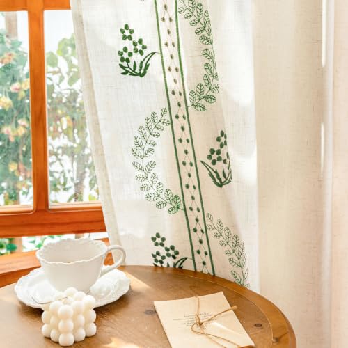 Green Embroidered Grommet Curtains, 55 in Wide, 2 Panels - color: Grass Greenn, size: 55"W x 63"L (Pack of 2)