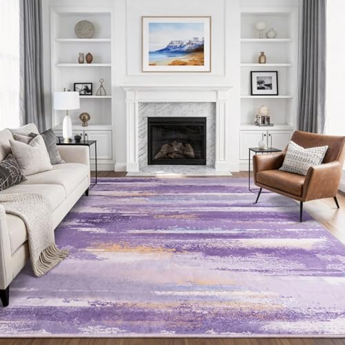Washable 6x9 Area Rugs for Living Room: Large Modern Abstract Rugs - color: Purple, size: 6' x 9' (Rectangular)