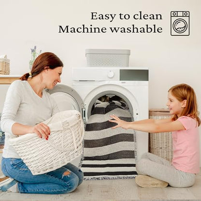 MatEssenz 2 Piece Waffle Bathroom Rugs Checkered Bath Mat Set (17"x24" & 18"x30"), Black and White Weave Bathroom Rugs with Tassels, Non-Slip Quick Dry Shower Mats, Machine Washable Skin-Friendly - color: Lattice Style, size: 17" x 24" + 18" x 30"